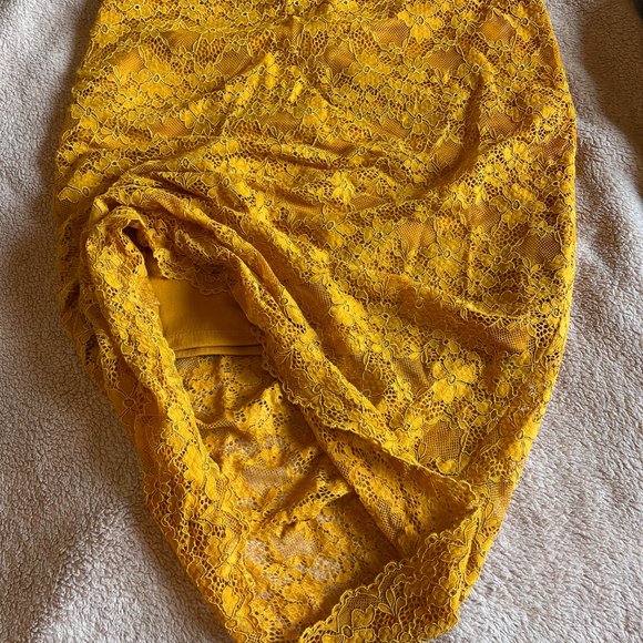 Zara Yellow Mustard Lace Midi Skirt - Picture 6 of 7